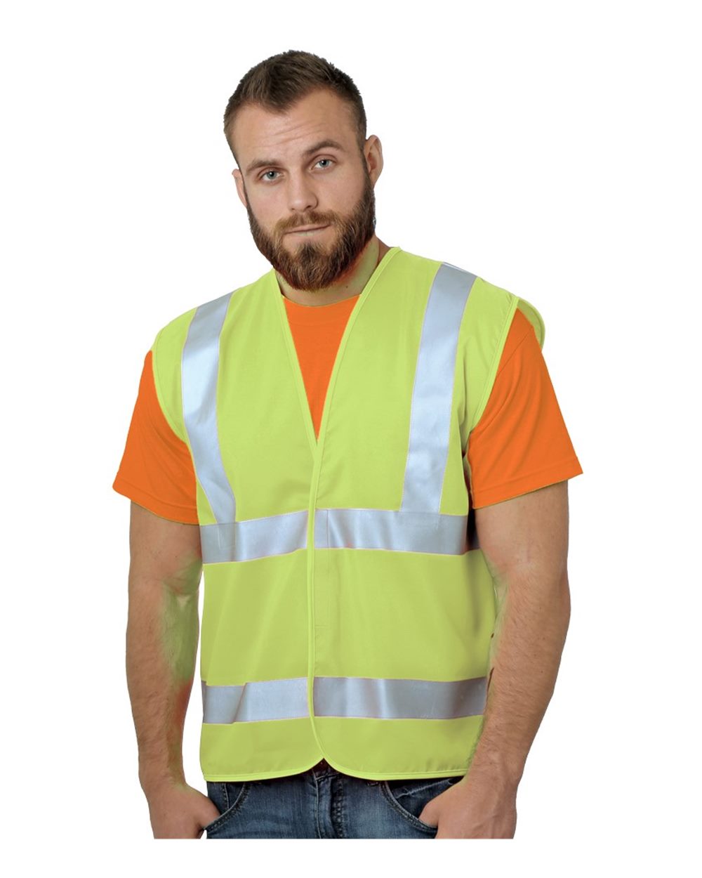 Front View of Lime Green USA-Made Economy Class 2 ANSI Vest - 3789