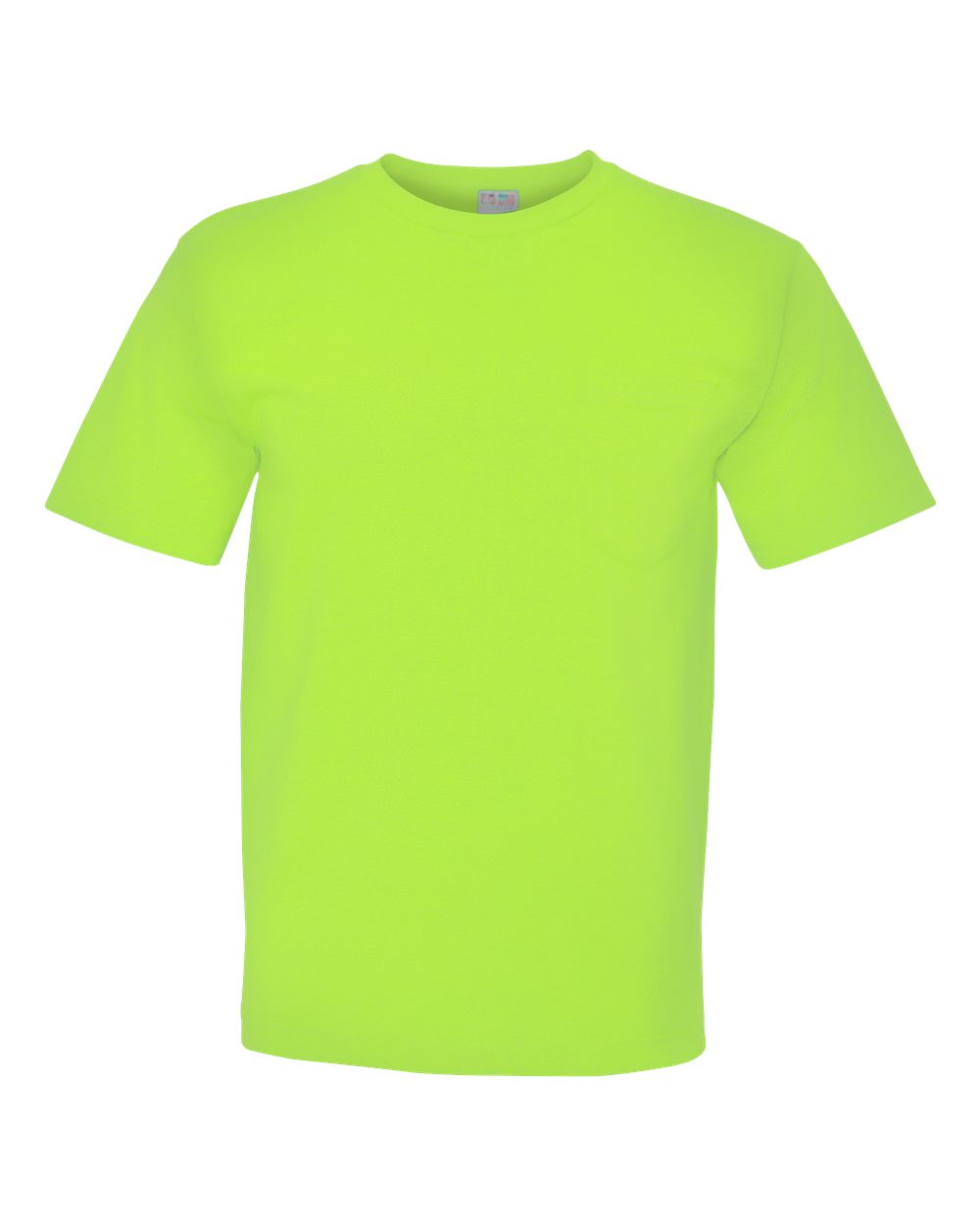 Front View of Lime Green USA-Made Midweight Pocket T-Shirt - 5070