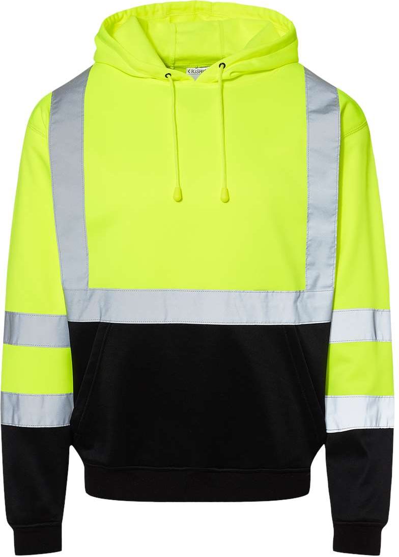 Front View of Lime Hi-Vis Hooded Sweatshirt - JS154