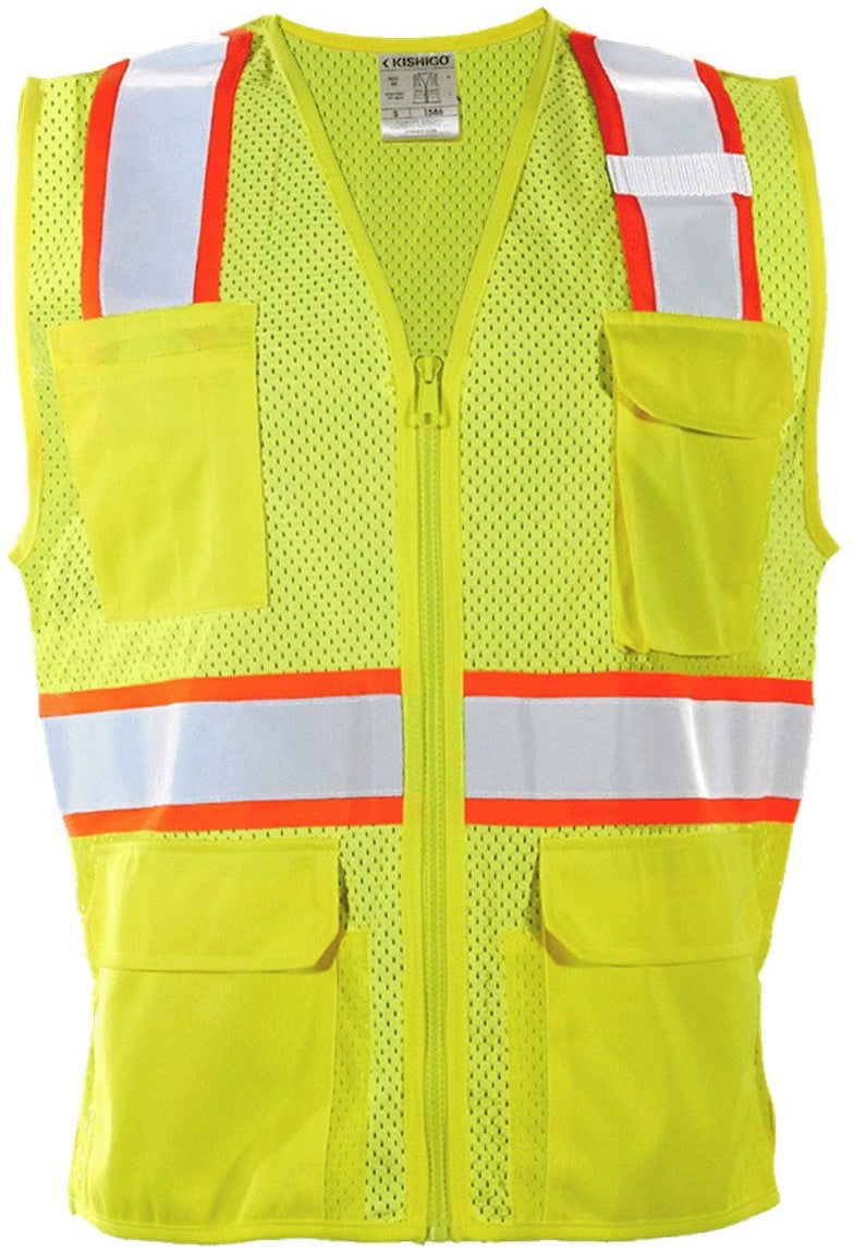Front View of Lime/ Orange Women's Standard Vest - 1586