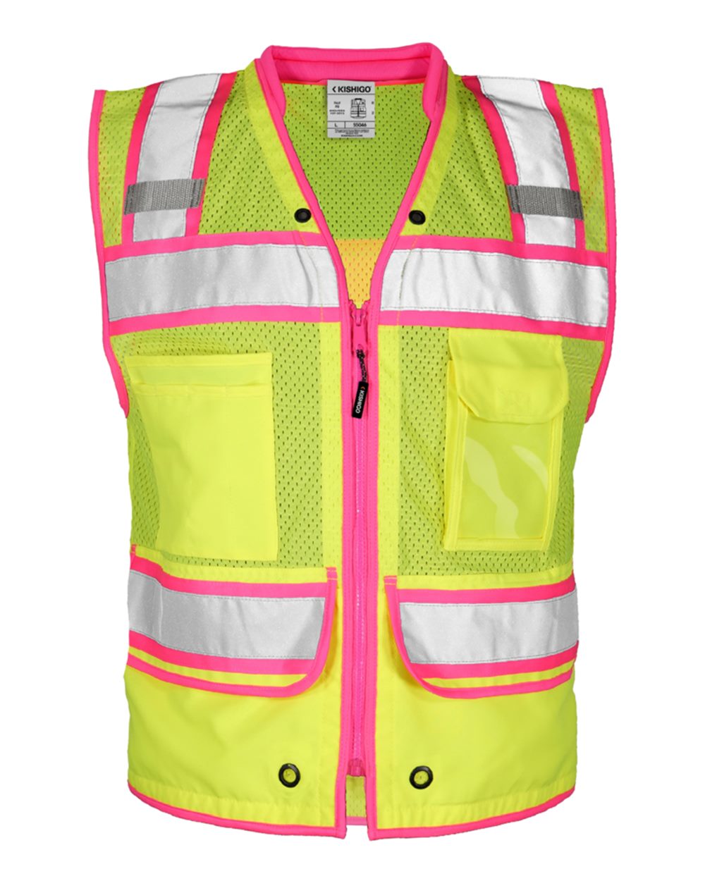 Front View of Lime/ Pink - S5046 Color Contrast High Performance Surveyors Vest - S5042-5046