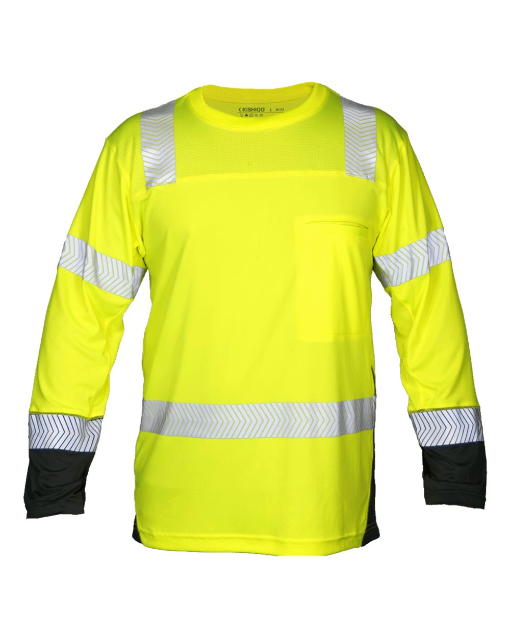 Front View of Lime Premium Black Series® Cool Touch Class 2 Long Sleeve T-Shirt - 9177