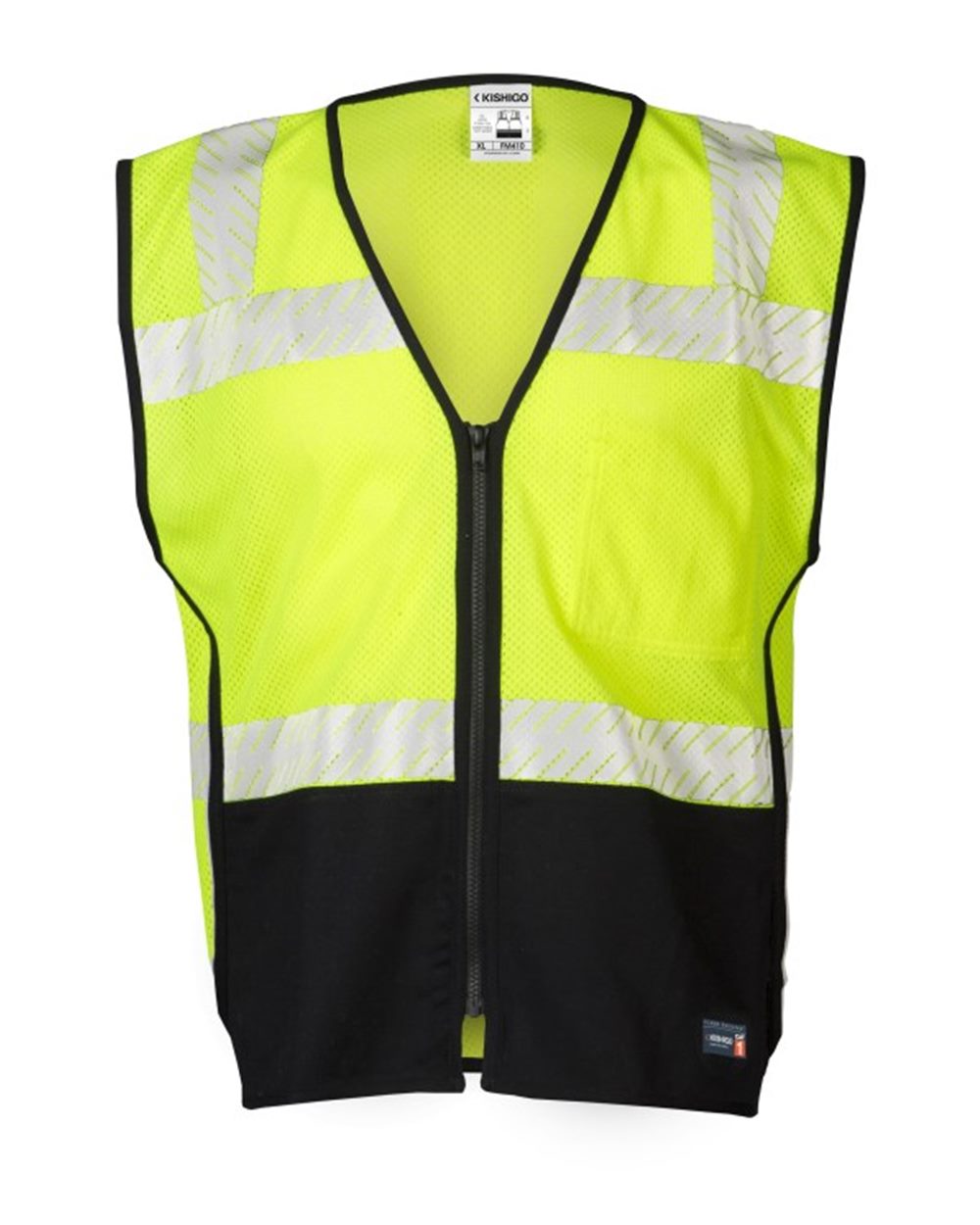 Front View of Lime Premium Black Series® FR Black Bottom Mesh Vest - FM410