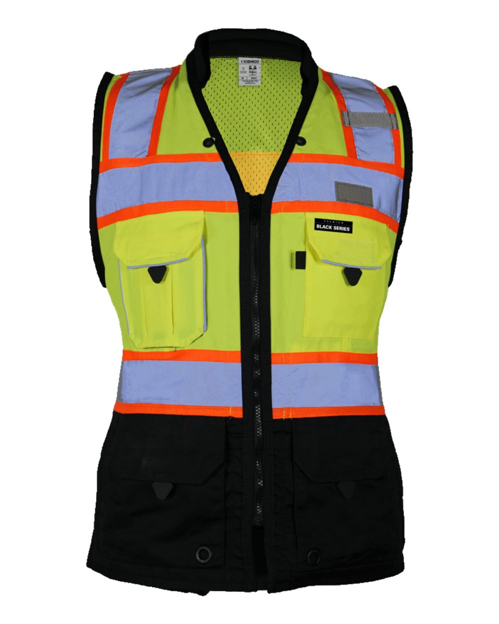 Front View of Lime Premium Black Series® Women's Heavy Duty Surveyors Vest - S5021-5022