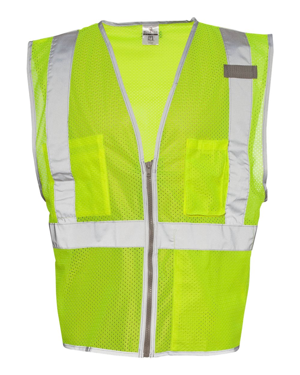 Front View of Lime Premium Brilliant Series® Three-Pocket Zippered Mesh Vest - 1507