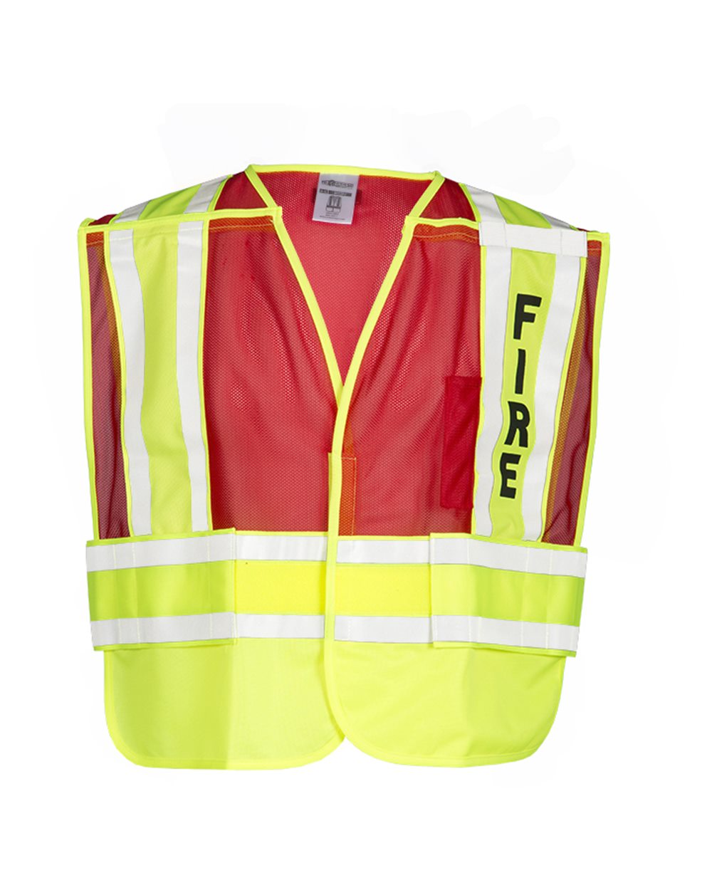 Front View of Lime/ Red Fire Vest - 8052BV