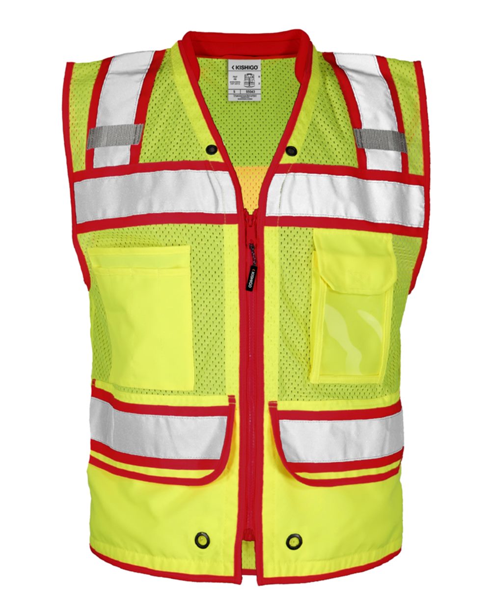 Front View of Lime/ Red - S5043 Color Contrast High Performance Surveyors Vest - S5042-5046