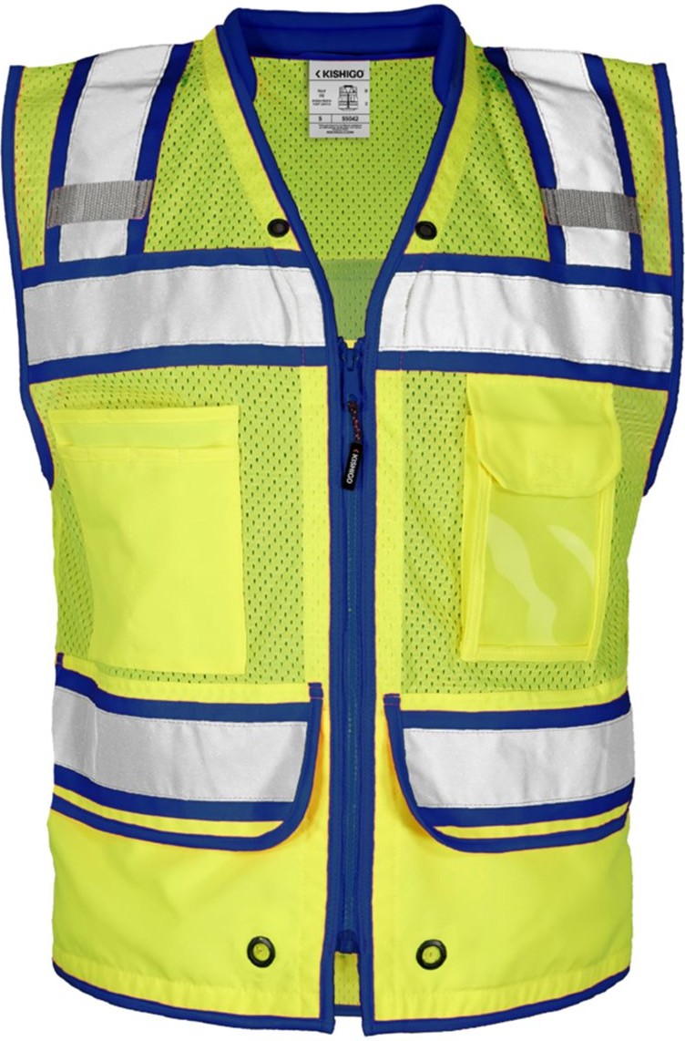 Front View of Lime/ Royal Blue - S5042 Color Contrast High Performance Surveyors Vest - S5042-5046