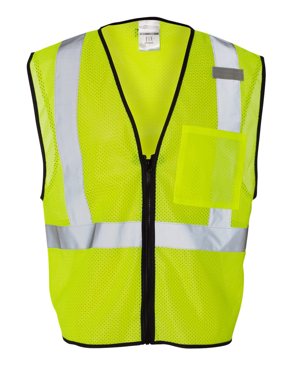 Front View of Lime Single Pocket Zipper Mesh Class 2 Vest - 1519-1520