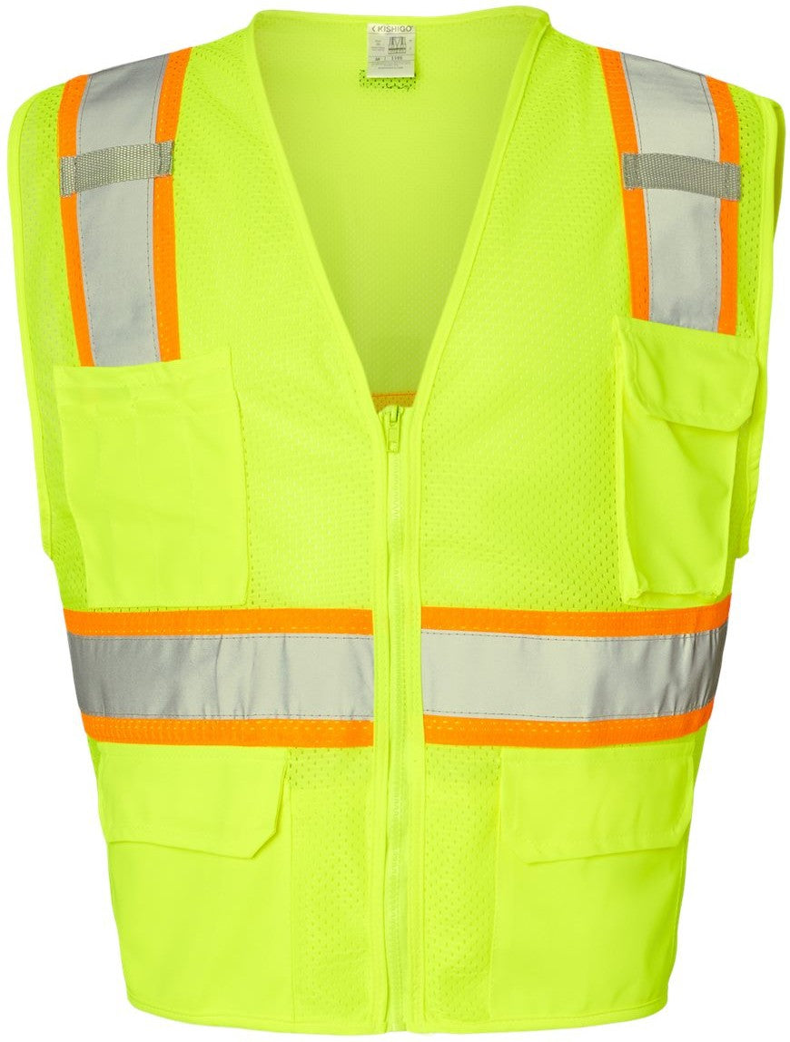 Front View of Lime Ultra-Cool™ Multi-Pocket Vest - 1195-1196