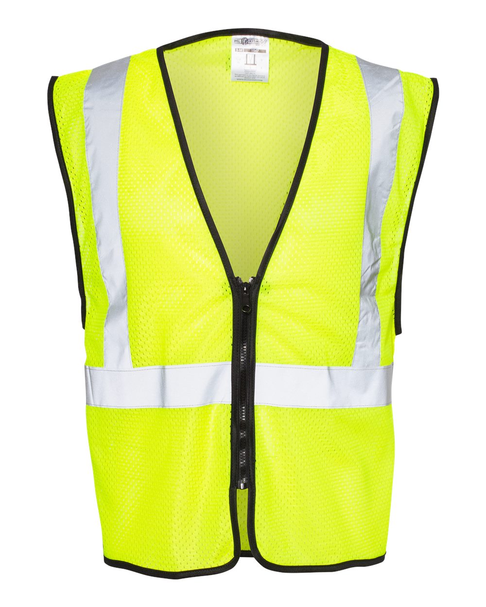Front View of Lime Zippered Mesh Economy Class 2 Vest - 1547-1548
