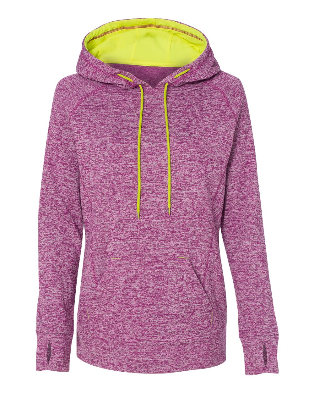 Front View of Magenta/ Neon Yellow Women’s Cosmic Fleece Hooded Sweatshirt - 8616