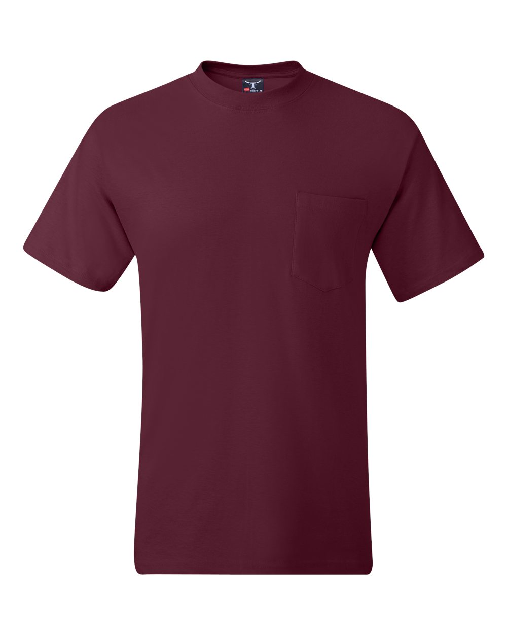Front View of Maroon Beefy-T® Pocket T-Shirt - 5190