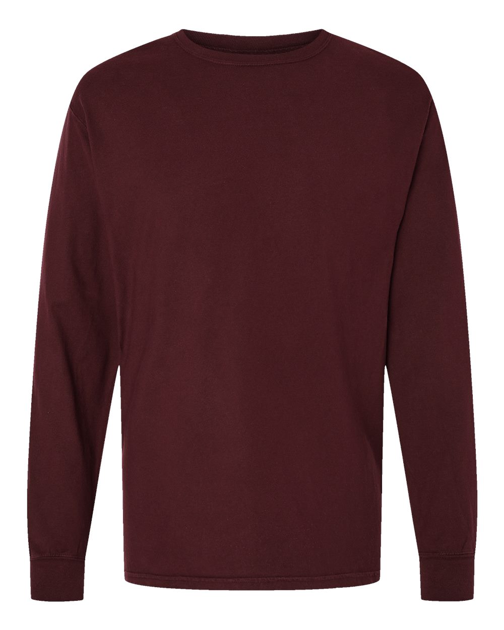 Front View of Maroon Garment-Dyed Long Sleeve T-Shirt - GDH200