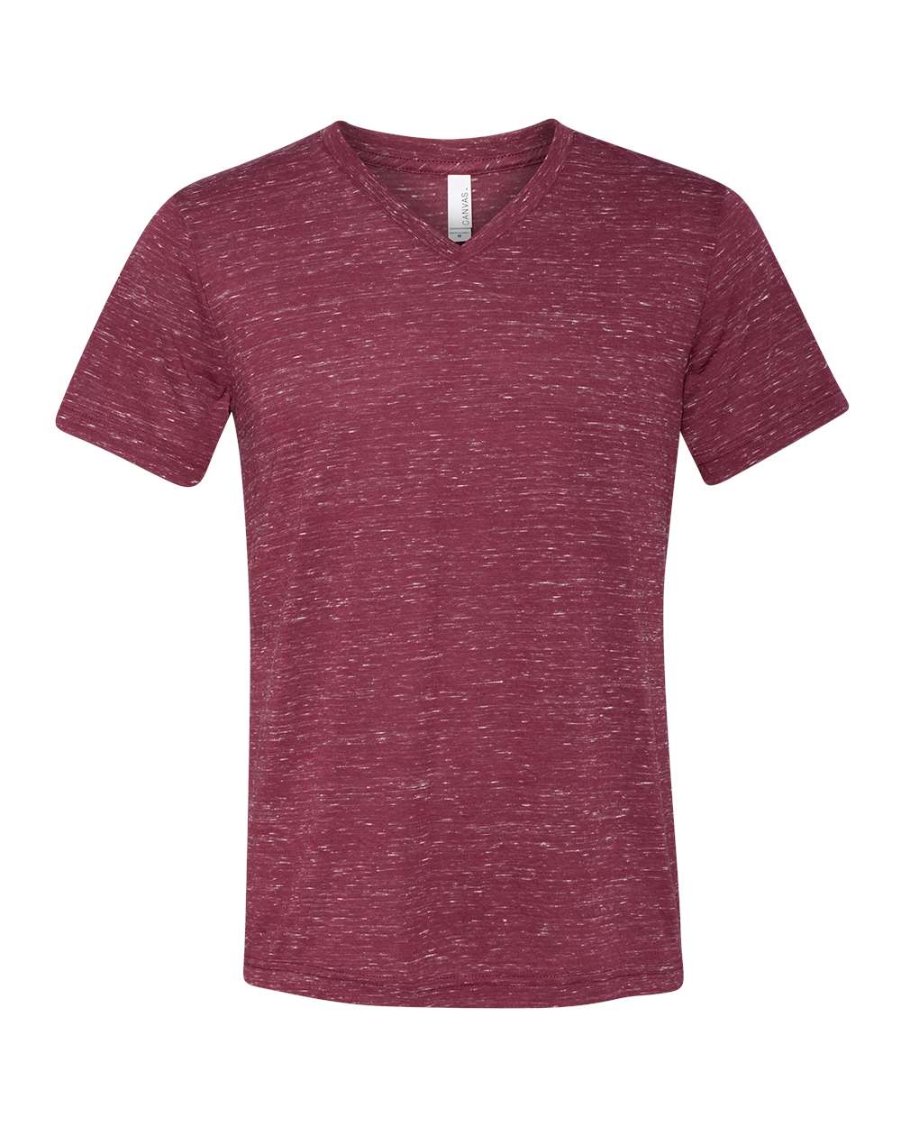 Front View of Maroon Marble Textured Jersey V-Neck Tee - 3655
