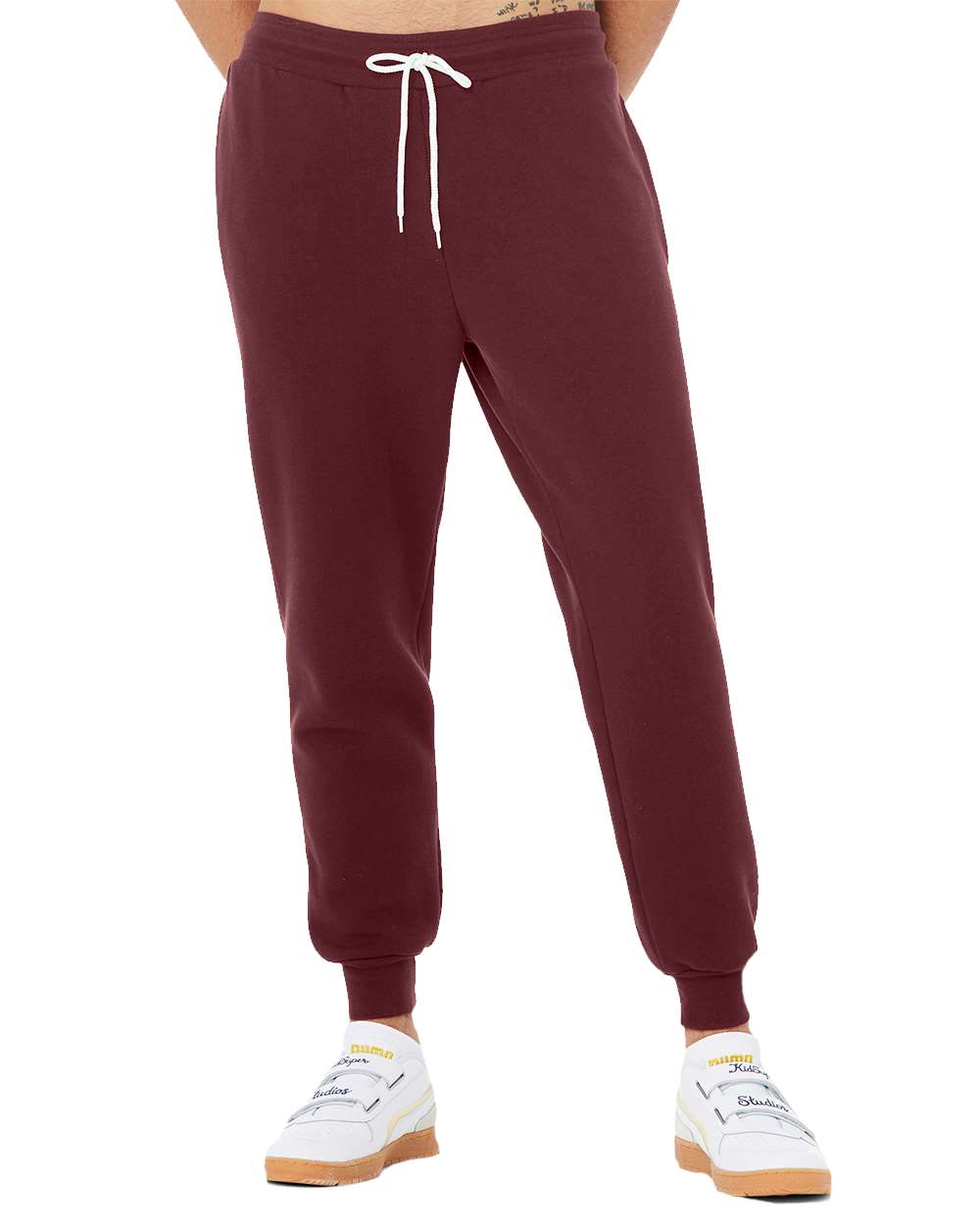 Front View of Maroon Sponge Fleece Jogger Sweatpants - 3727