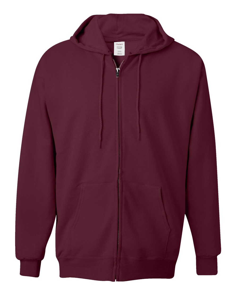 Front View of Maroon Ultimate Cotton® Full-Zip Hooded Sweatshirt - F280