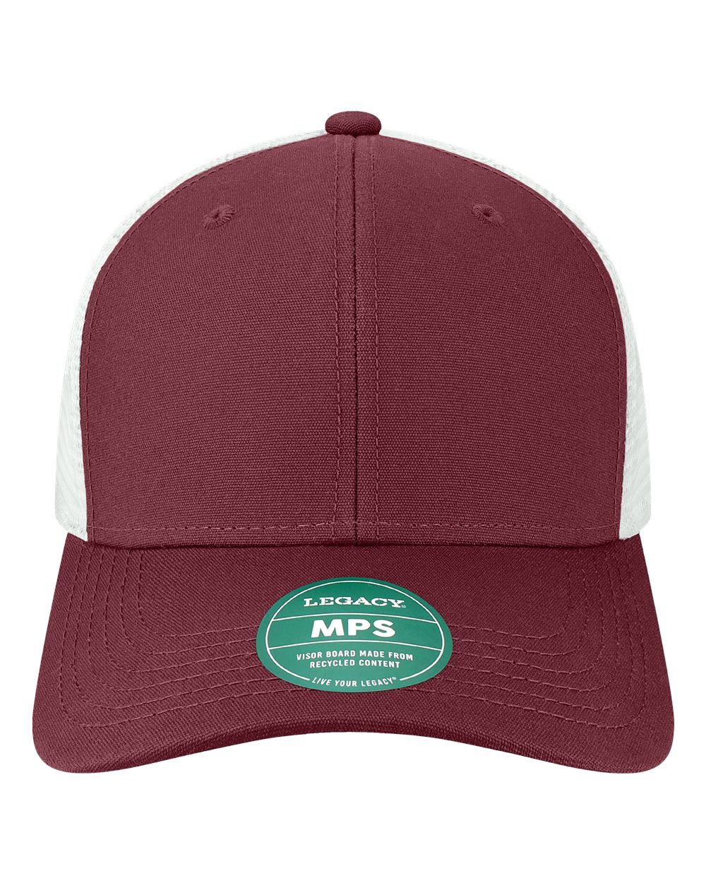 Front View of Maroon/ White Mid-Pro Snapback Trucker Cap - MPS