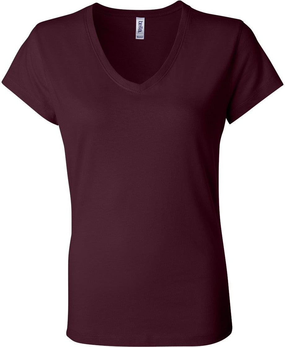 Front View of Maroon Women’s Jersey V-Neck Tee - 6005