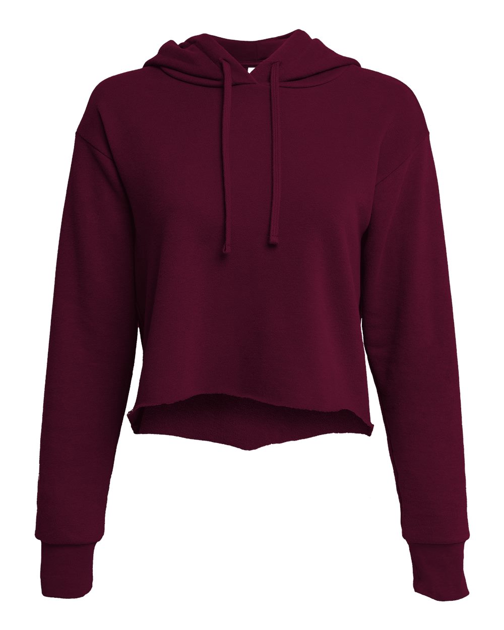 Front View of Maroon Women's Laguna Sueded Raw Edge Crop Hoodie - 9384