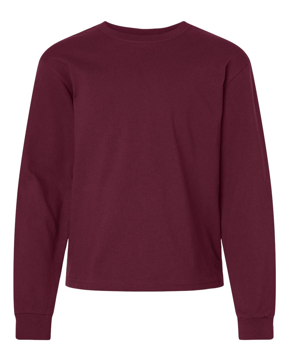 Front View of Maroon Youth 6oz. Heavyweight Long Sleeve Tee - 3511Y