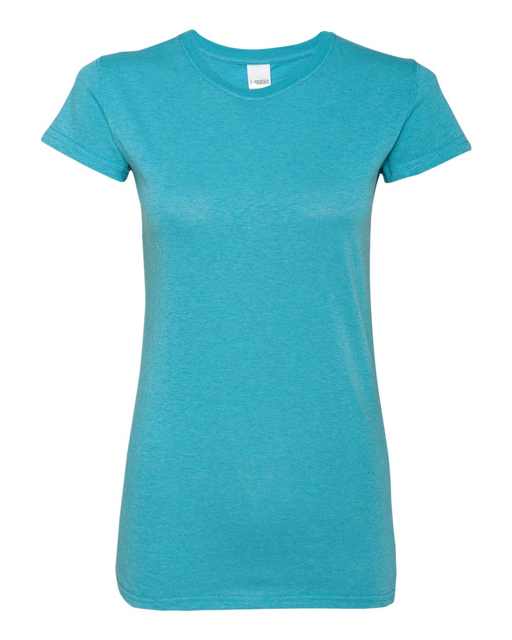 Front View of Maui Blue/ Silver Women’s Glitter T-Shirt - 8138