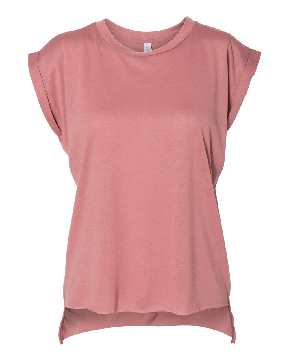 Front View of Mauve Women’s Flowy Rolled Cuffs Muscle Tee - 8804