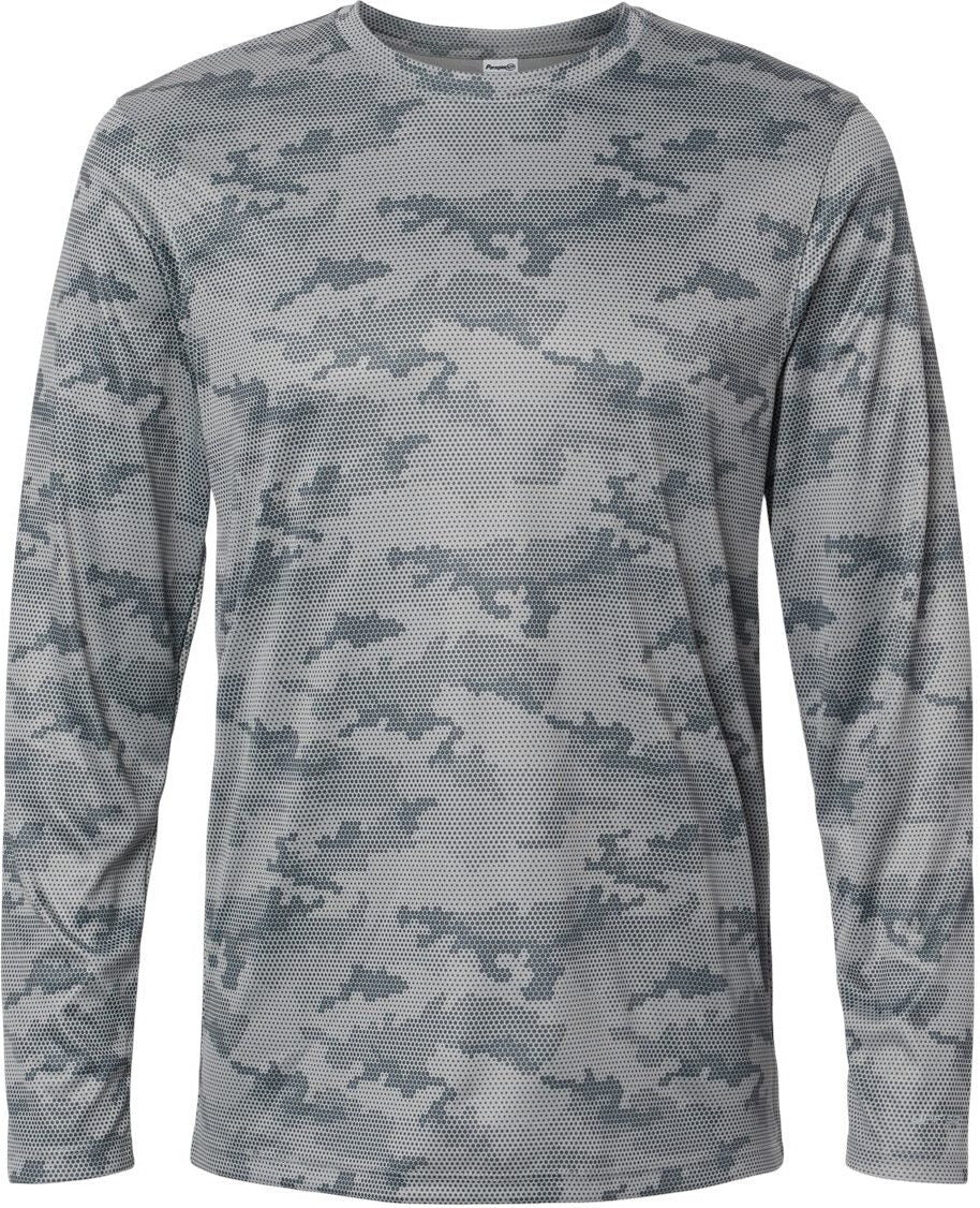 Front View of Medium Grey Pompano Performance Camo Long Sleeve T-Shirt - 217