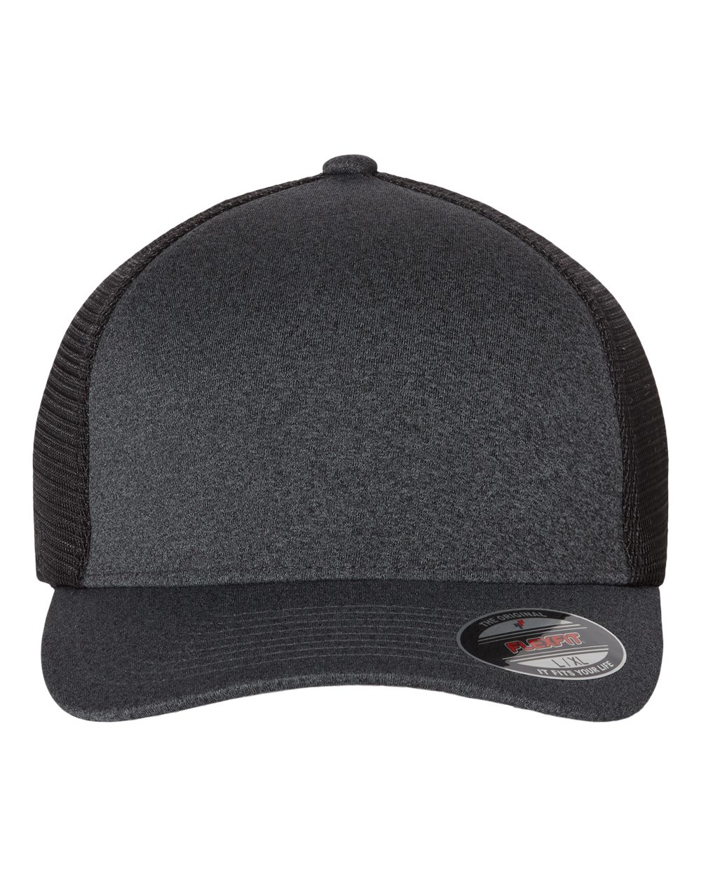 Front View of Melange Dark Grey/ Black Unipanel™ Trucker Cap - 5511UP
