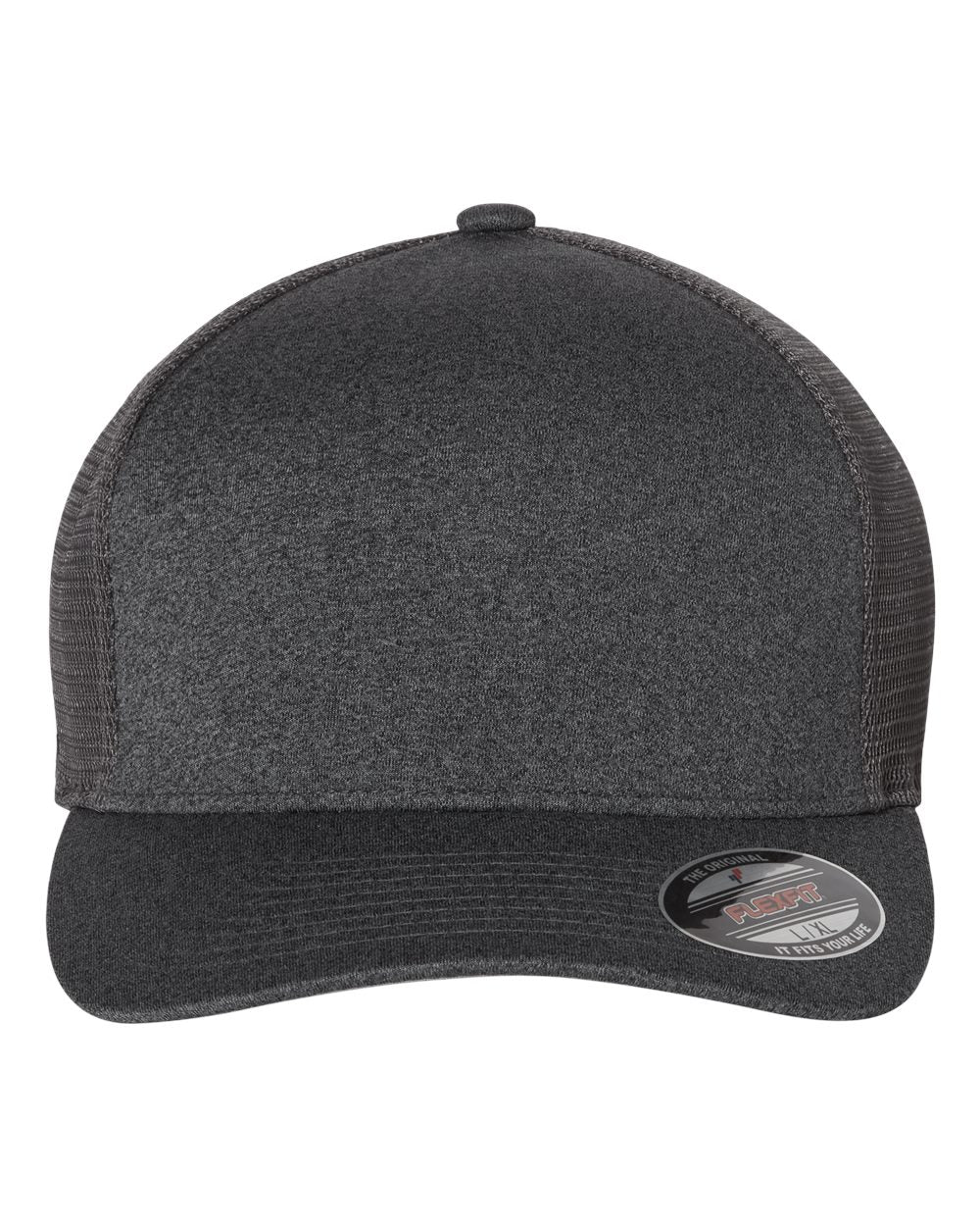 Front View of Melange Dark Grey Unipanel™ Trucker Cap - 5511UP