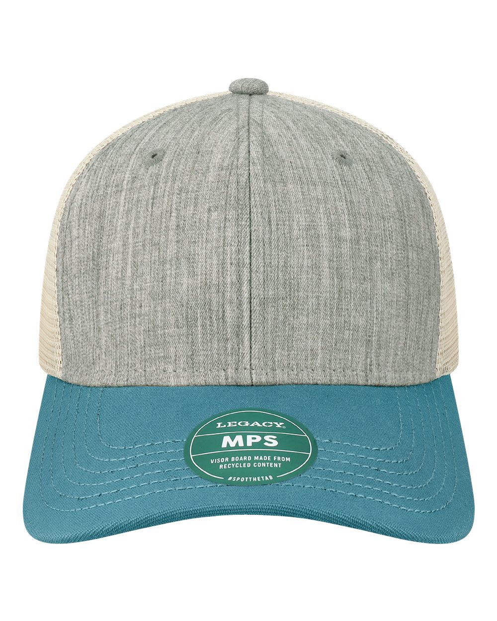 Front View of Melange Grey/ Pacific Blue/ Stone Mid-Pro Snapback Trucker Cap - MPS