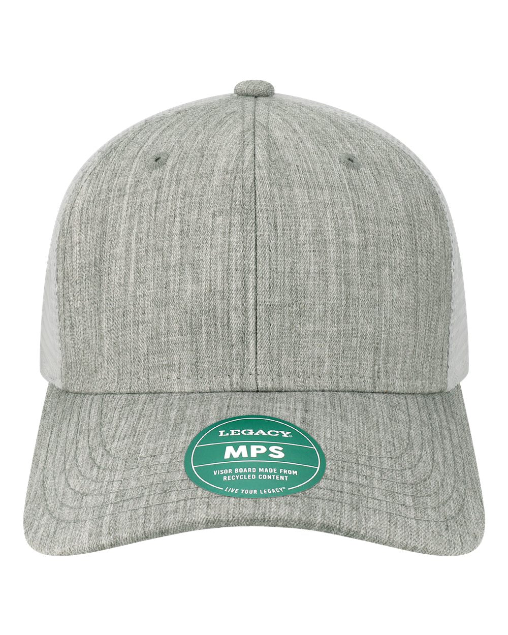 Front View of Melange Grey/ White Mid-Pro Snapback Trucker Cap - MPS