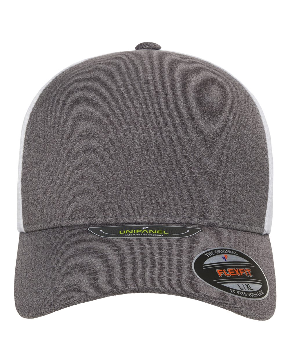 Front View of Melange Heather/ White Unipanel™ Trucker Cap - 5511UP