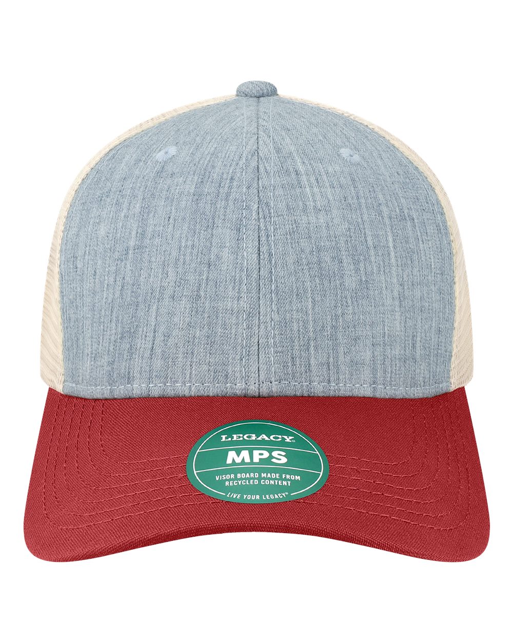 Front View of Melange Light Blue/ Cardinal/ Stone Mid-Pro Snapback Trucker Cap - MPS