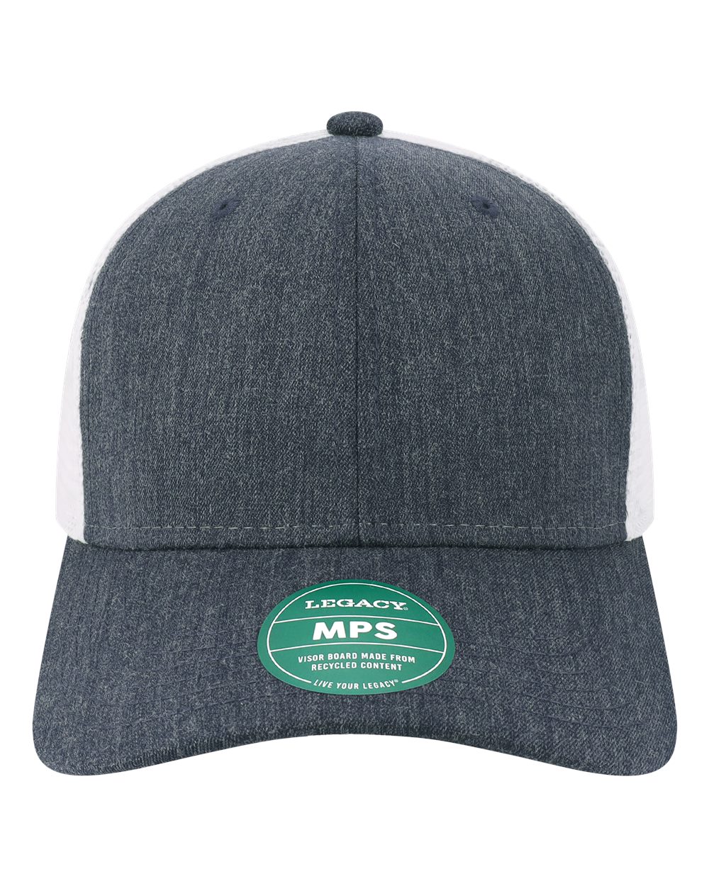 Front View of Melange Navy/ White Mid-Pro Snapback Trucker Cap - MPS