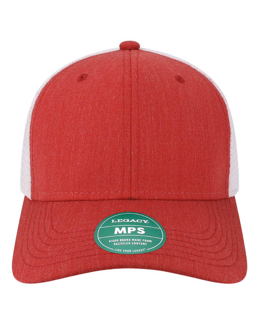 Front View of Melange Scarlet/ White Mid-Pro Snapback Trucker Cap - MPS