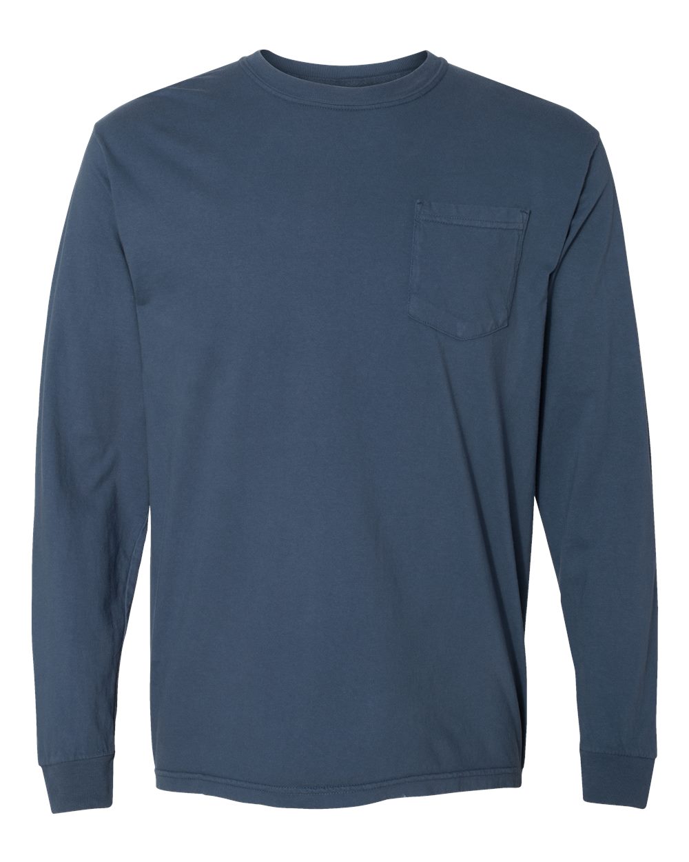 Front View of Midnight Garment-Dyed Heavyweight Long Sleeve Pocket T-Shirt - 4410