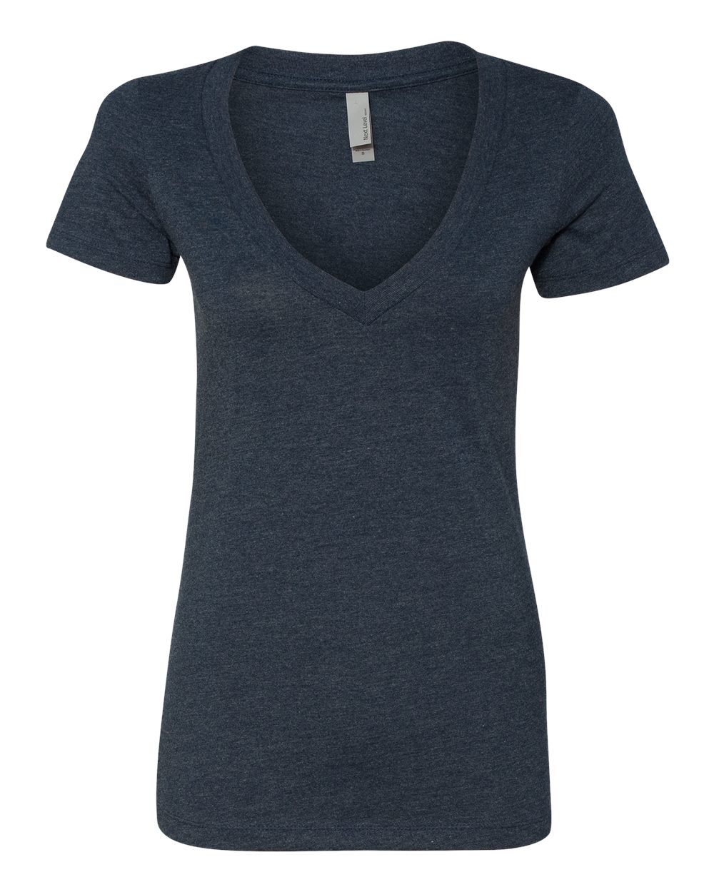 Front View of Midnight Navy Women’s CVC Deep V-Neck T-Shirt - 6640