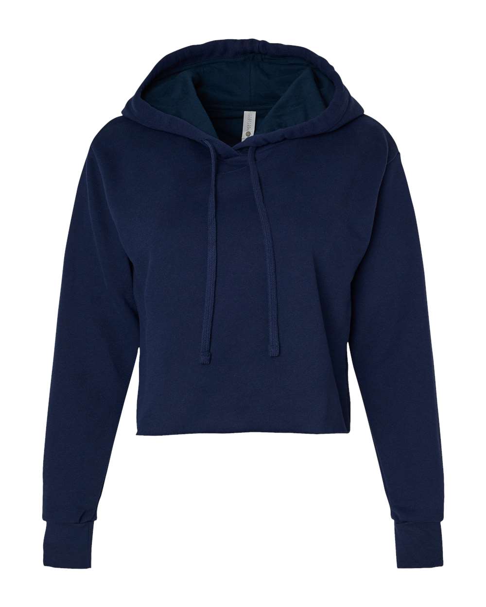 Front View of Midnight Navy Women's Laguna Sueded Raw Edge Crop Hoodie - 9384