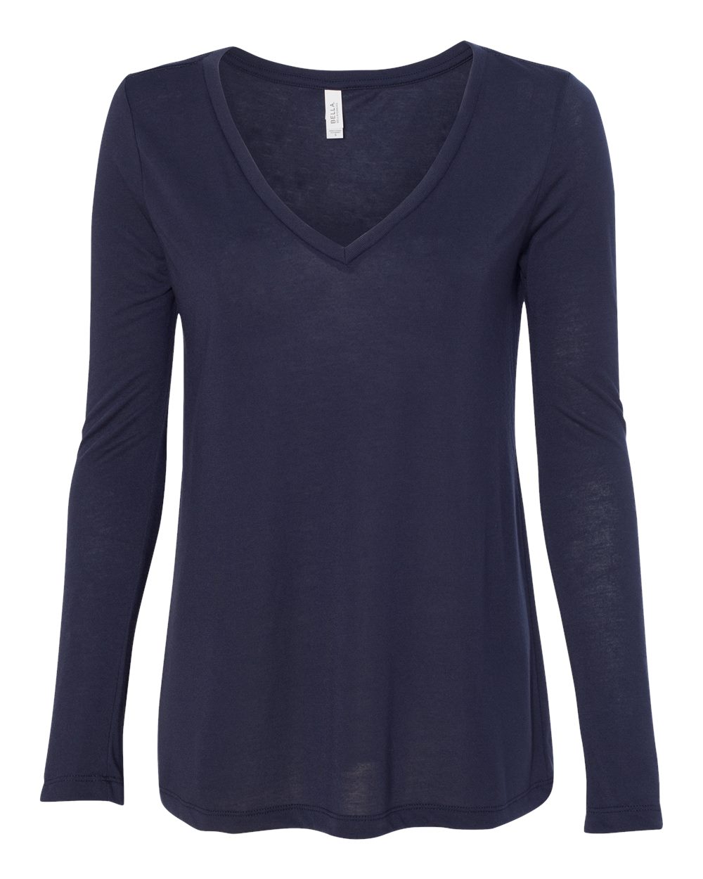 Front View of Midnight Women's Flowy Long Sleeve V-Neck Tee - 8855