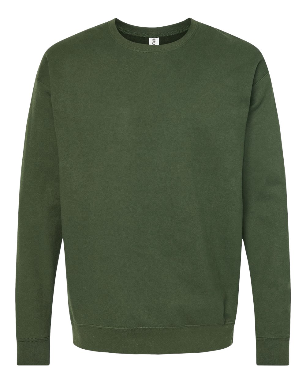 Front View of Military Green Fleece Crewneck Sweatshirt - 340