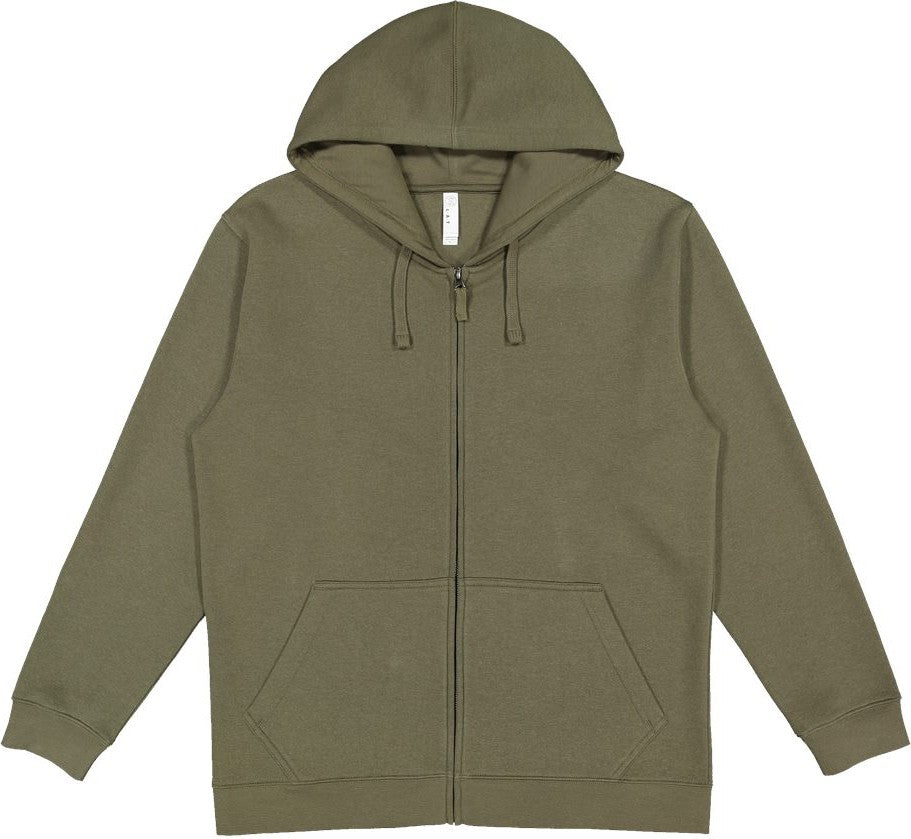 Front View of Military Green Full-Zip Fleece Hoodie - 6927