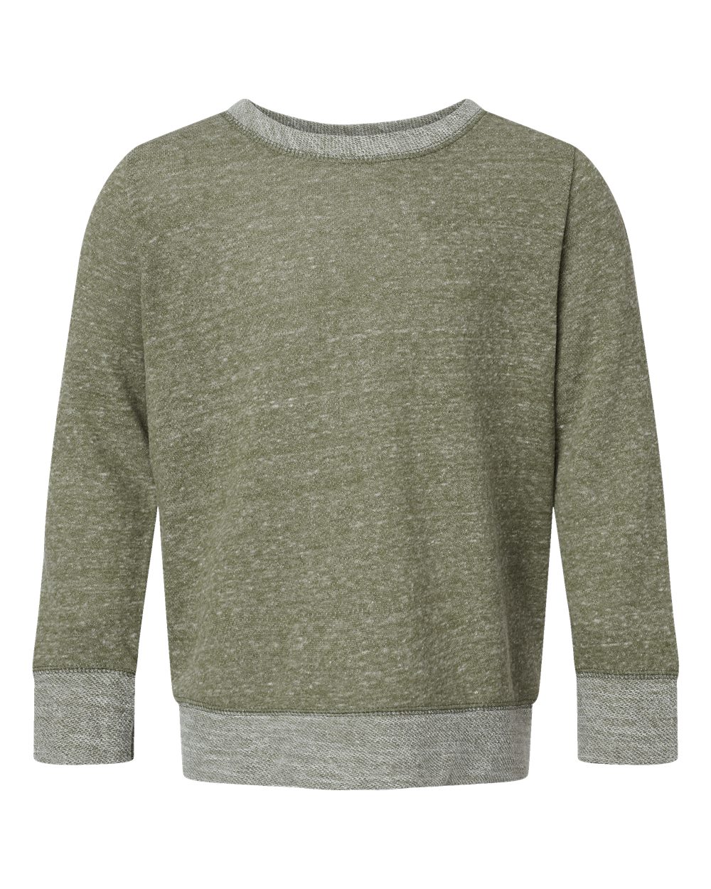 Front View of Military Green Melange Youth Harborside Mélange French Terry Long Sleeve with Elbow Patches - 2279