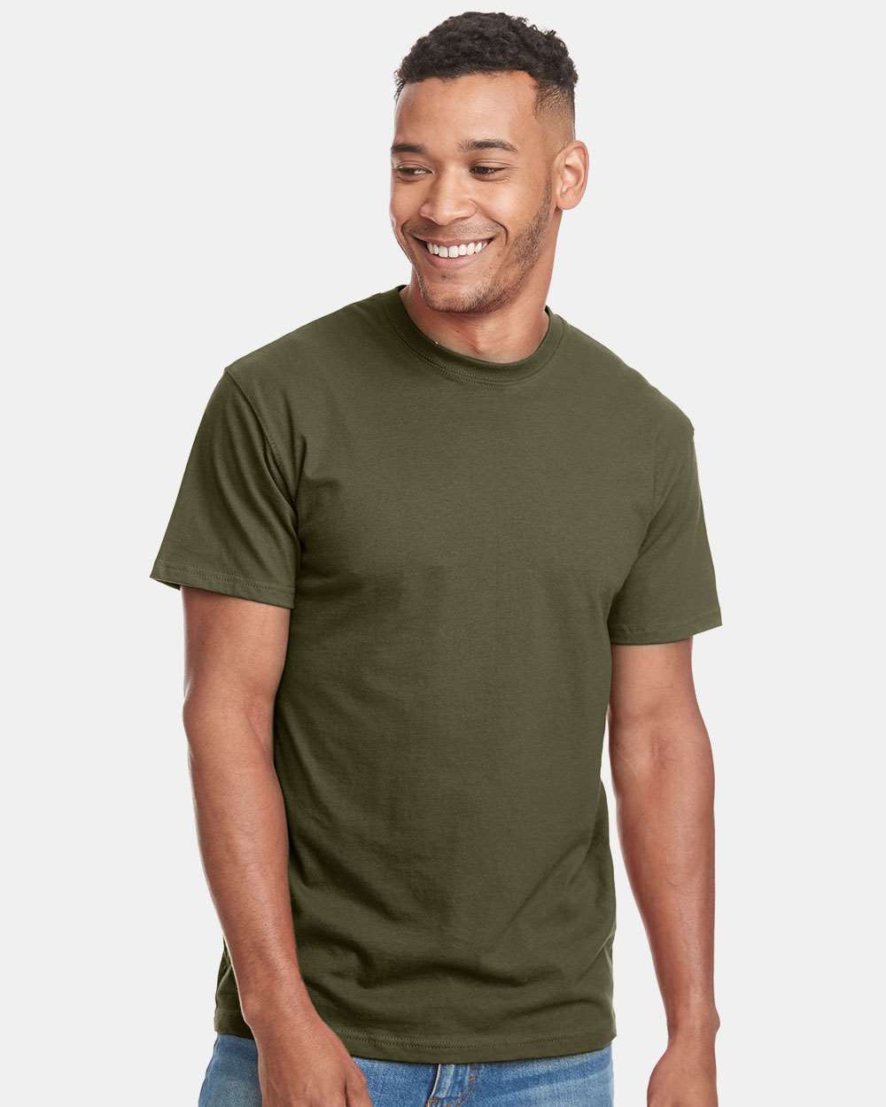 Front View of Military Green Power Crew Short Sleeve Tee - 7410S
