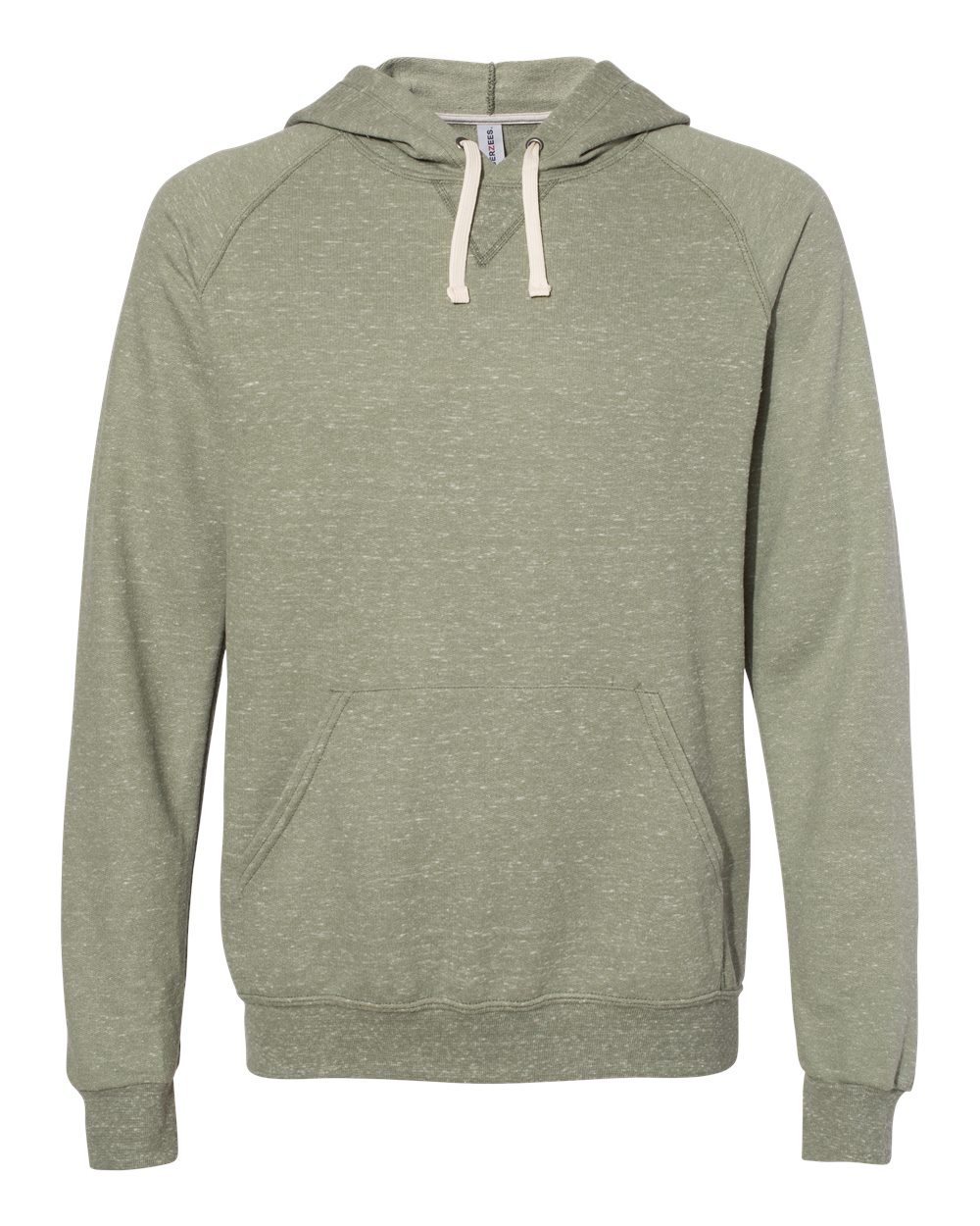 Front View of Military Green Snow Heather French Terry Raglan Hooded Sweatshirt - 90MR