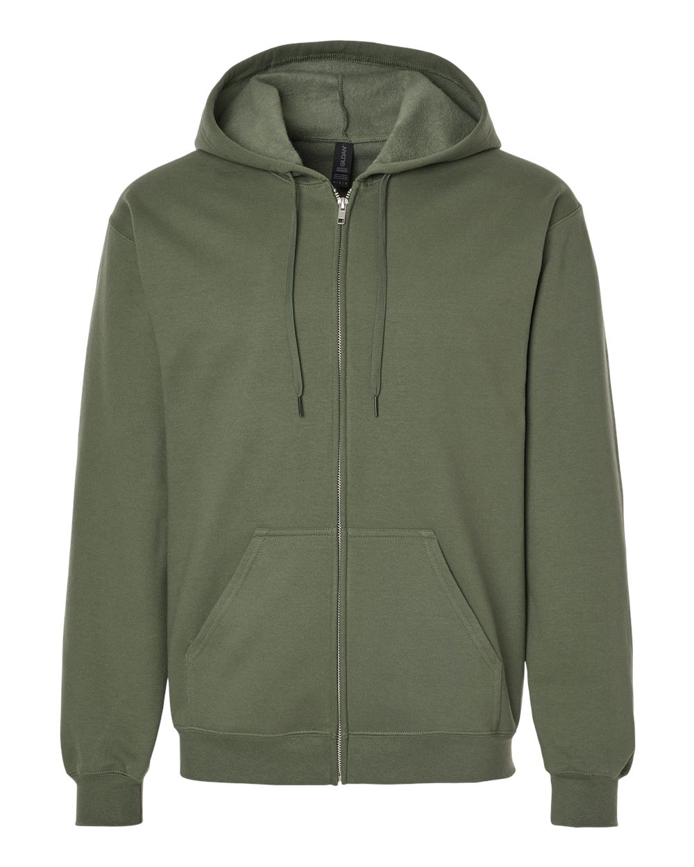 Front View of Military Green Softstyle® Full-Zip Hooded Sweatshirt - SF600