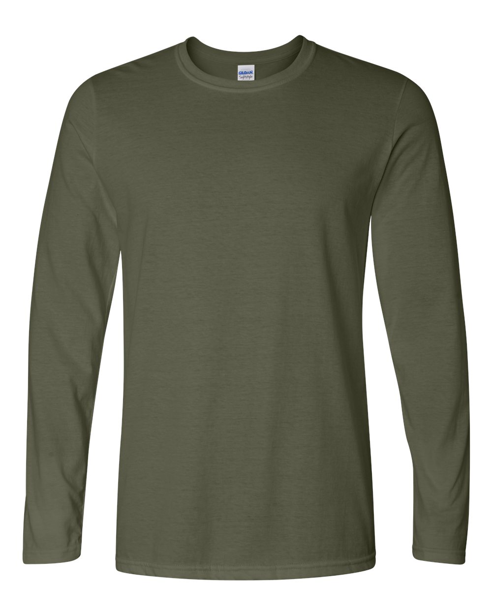 Front View of Military Green Softstyle® Long Sleeve T-Shirt - 64400