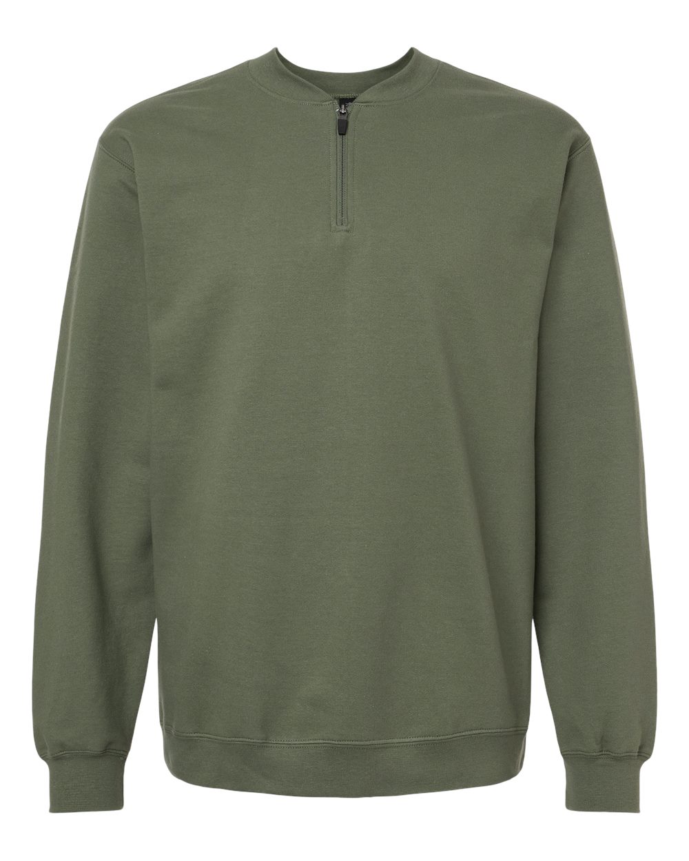 Front View of Military Green Softstyle® Midweight 1/4 Zip Sweatshirt - SF008