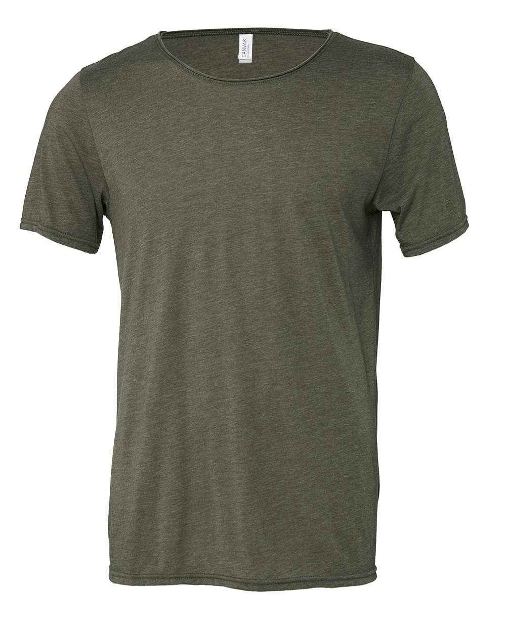 Front View of Military Green Triblend FWD Fashion Triblend Raw Neck Tee - 3414