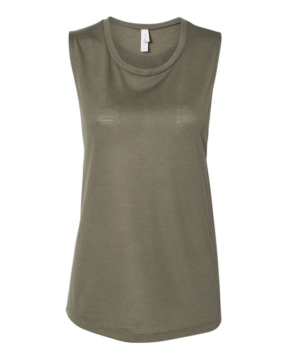 Front View of Military Green Women's Flowy Scoop Muscle Tank - 8803
